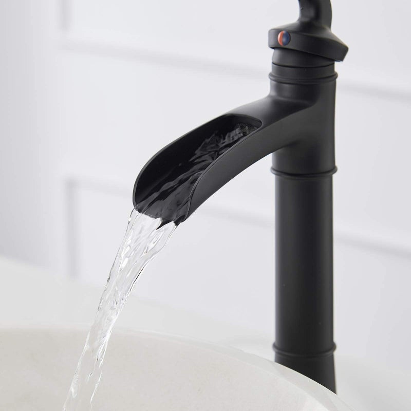 BATHLAVISH Vessel Sink Faucet Matte Black, Waterfall Vessel Faucet, Tall Bathroom Faucet, Farmhouse Single Hole Single Handle Lavatory Vanity RV with Pop Up Drain Without Overflow - Image 5